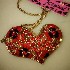 ON HOLD Betsey Johnson red & black stones puffy heart necklace
